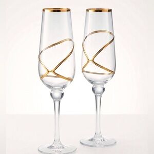 VINTAGE Gold Swirl Champagne Flutes Set of 2 Wedding Toasting MCM Wine Glasses